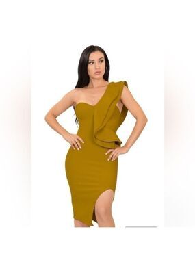 Womens One Shoulder Flounce Side Split Bandage Dress XL